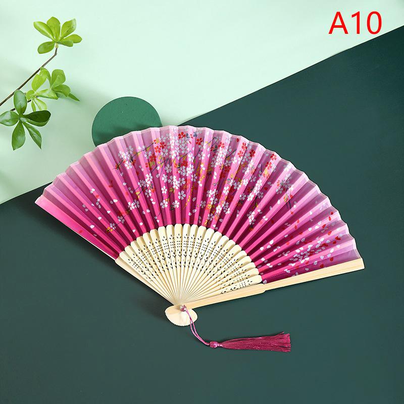Портативный ручной складной веер в китайском стиле, реквизит для танцев, ретро веер-ракушка, женский, мужской, бамбуковое дерево, шелк, цветок, складной веер