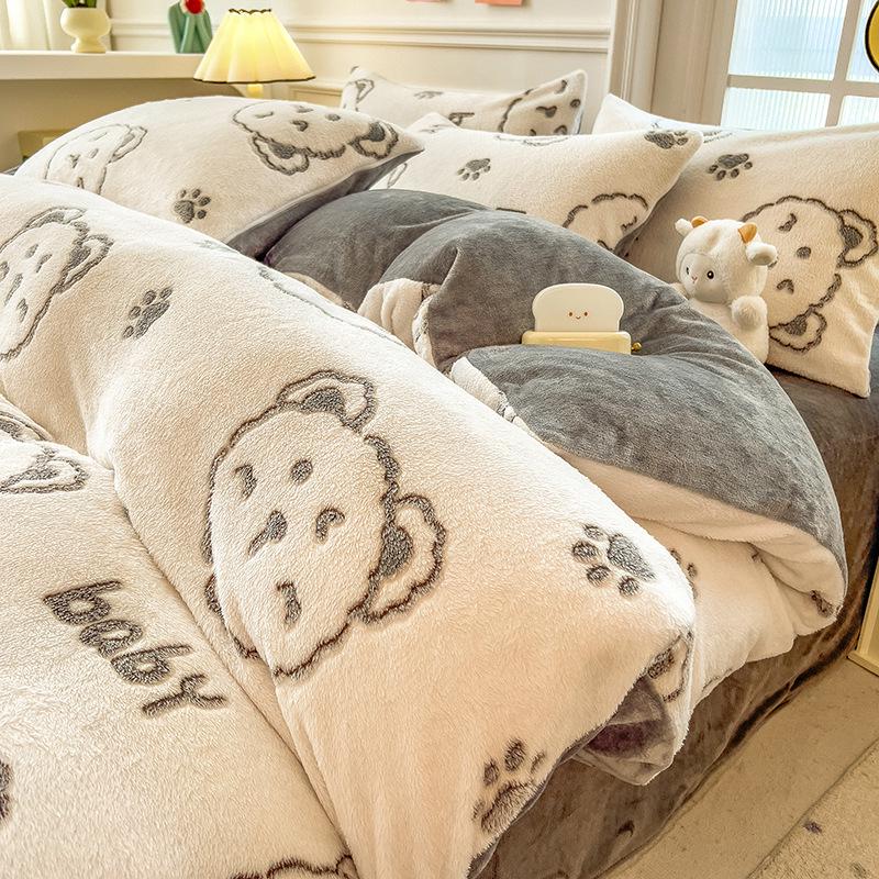 Winter Milk Velvet Flannel Duvet & Bed Sheet Set - Thick, Double-Sided, High Gram Weight, 3-Piece