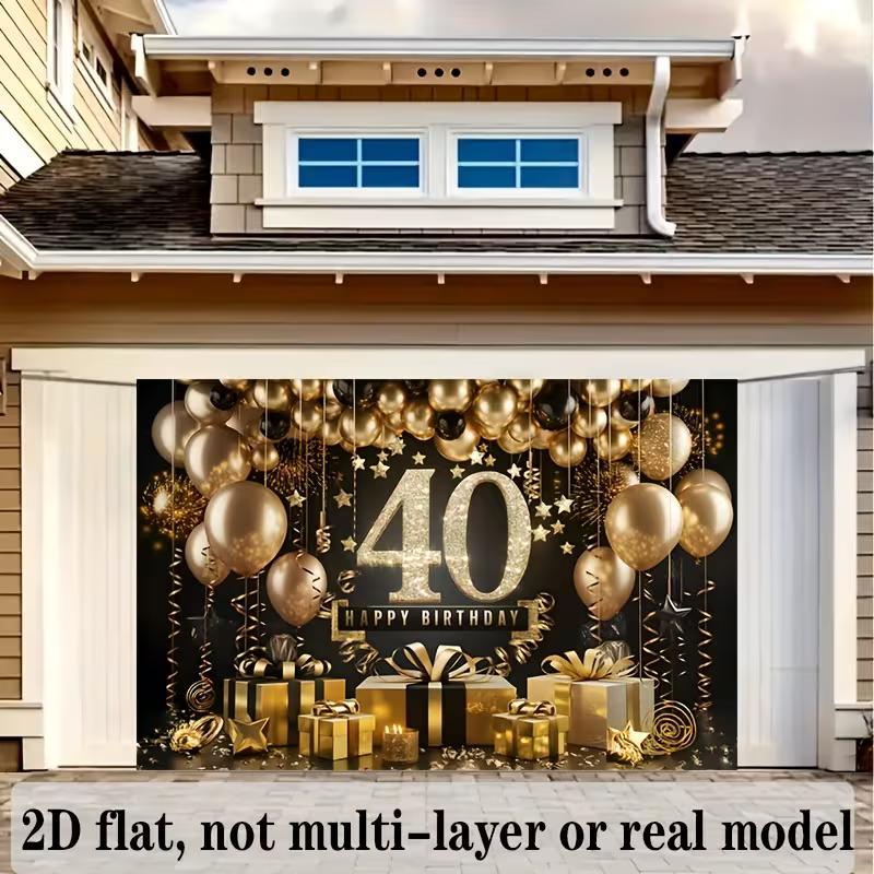 2D Black Gold 40th Birthday Backdrop Happy 40th Birthday Party Decoration Banner