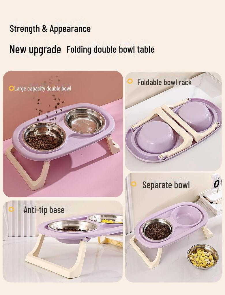 Миска для кошек из нержавеющей стали с приподнятой конструкцией: Складные двойные миски для еды и воды, защита шейки матки