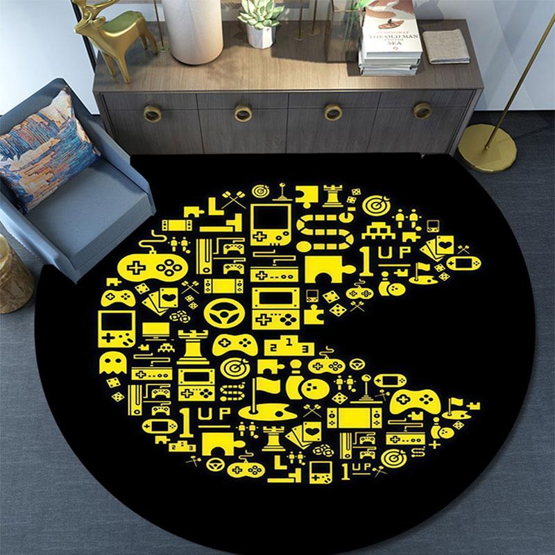 Pac‑Man pattern round rug,Carpet Rug for Living Room Bedroom Playroom ,Non-slip Floor Mat,Holiday Gifts and Birthday Gifts.