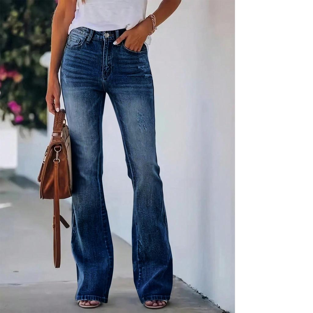 Four Seasons High-waisted Jeans Flared Pants Stretch Jeans Women's Stretch Trousers