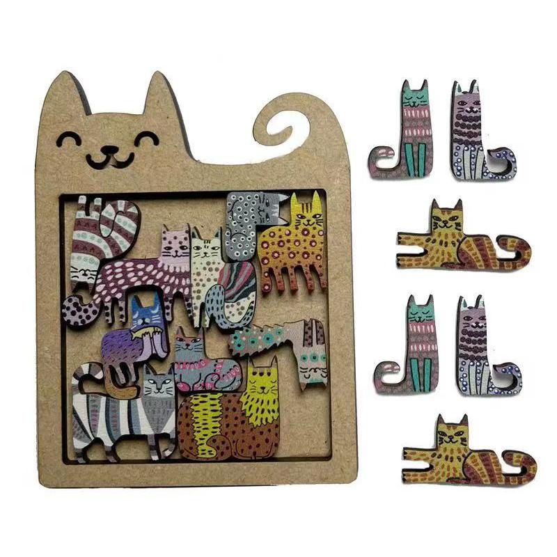 Unique Cat Shaped Wooden Puzzle Irregular Difficult Brain Teaser Educational Toys Creative Ideal Gift for Teens Boys Girls