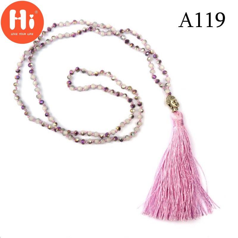 Привет кристалл из бисера голова Будды кулон с кисточками длинное ожерелье в стиле бохо