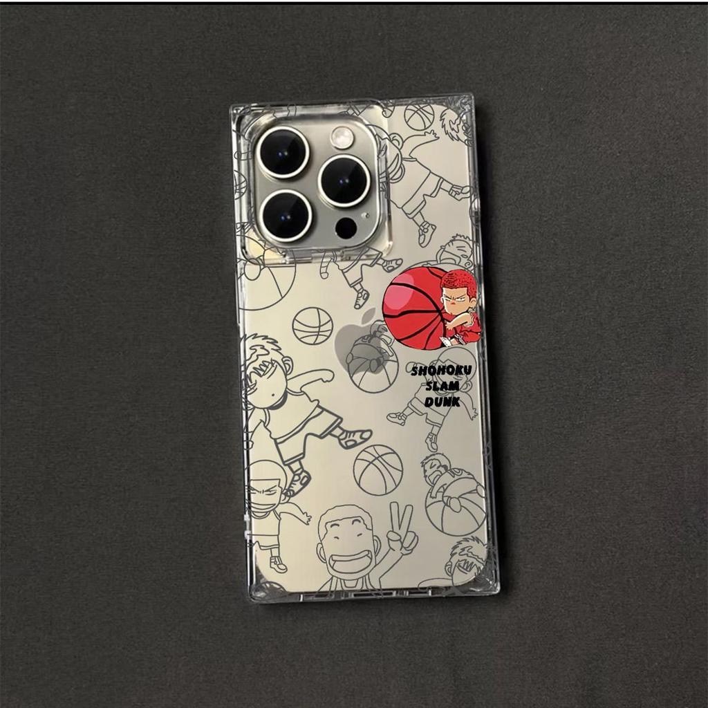 Transparent Square Back Tube Case Casing Protection For iPhone 14 Pro Max 11 13 15 Plus 12 16 ProMax Anti-Oxygen,SLAM DUNK Pattern
