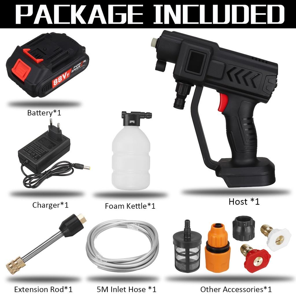 1500W 60 Bar Cordless High Pressure Car Washer Rechargeable Car Electric Water Gun Foam Machine for 18V Battery
