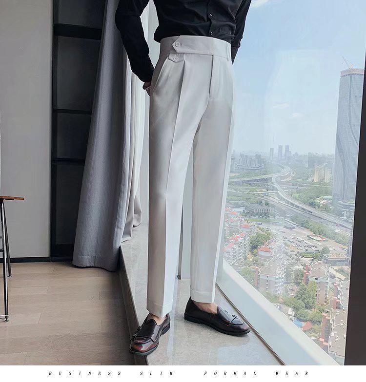 Мужские облегающие прямые брюки с высокой талией - весна/осень 2024 г., без складок