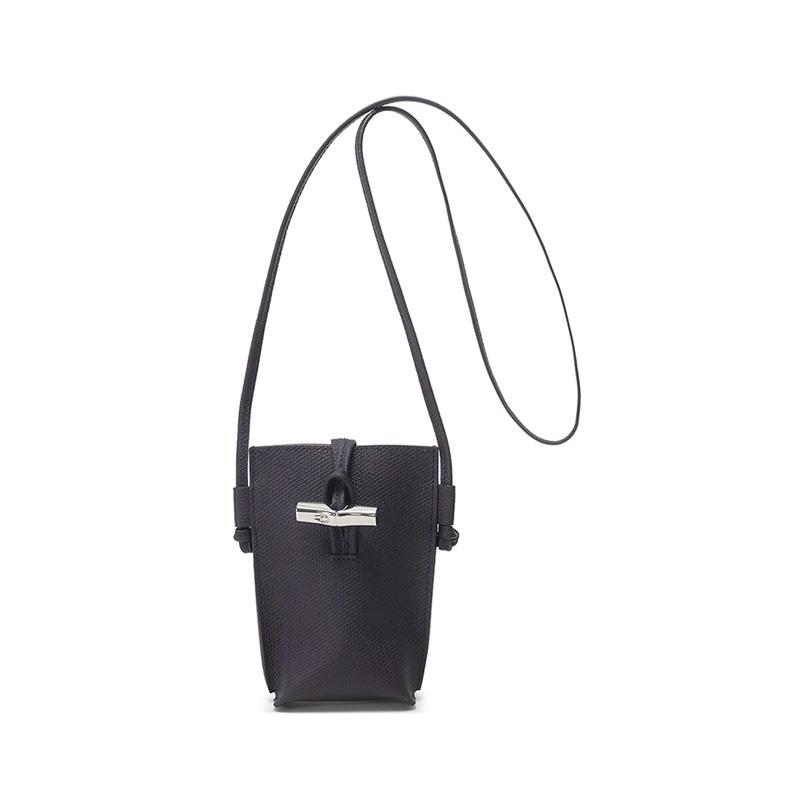 Longchamp Le Roseau Neck Hanging Bag Leather Card Holder Crossbody Shoulder Bag Women bags Berry-Purple 34180HPN645