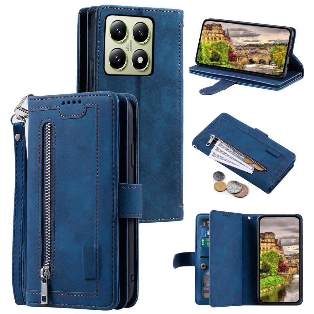 Чехол для телефона Xiaomi 14T с карманом на молнии, 9 слотами для карт, откидной из искусственной кожи