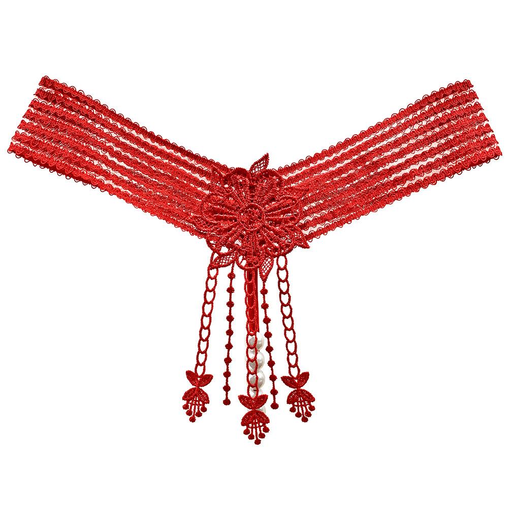 European and American Sex Panties Women Rub Yin Pearl A Thread Bed Tease Hot Perspective Embroidered Thong Women