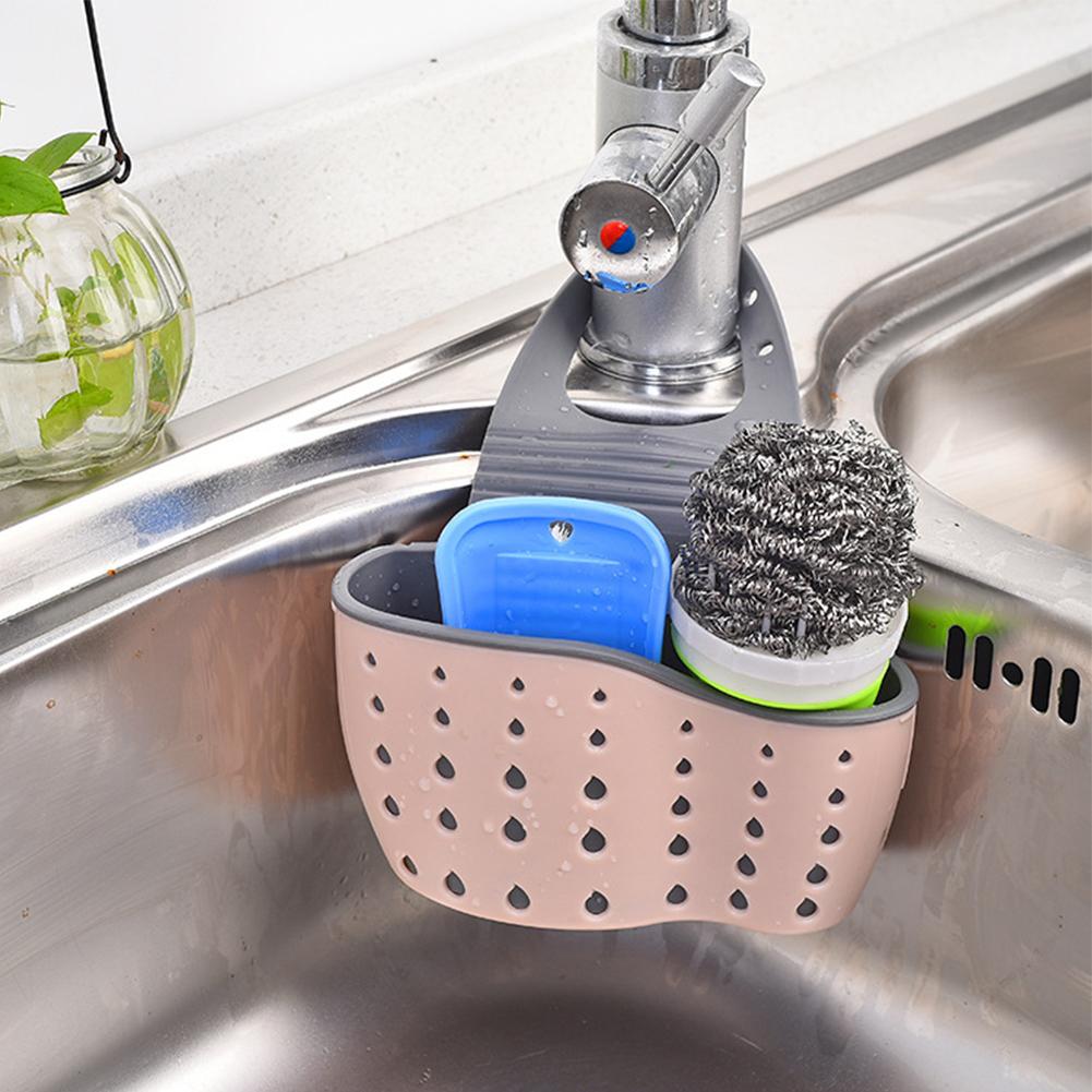 Sink Storage Drainage Rack Adjustable Hanging Bag Plastic Storage Hanging Basket Space-saving Kitchen Sink Accessories