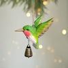 Hand-Carved Wooden Hummingbird Figurine with Bell Handmade Bird Art Carved Small Animal Garden Statue Mini Wildlife Sculpture