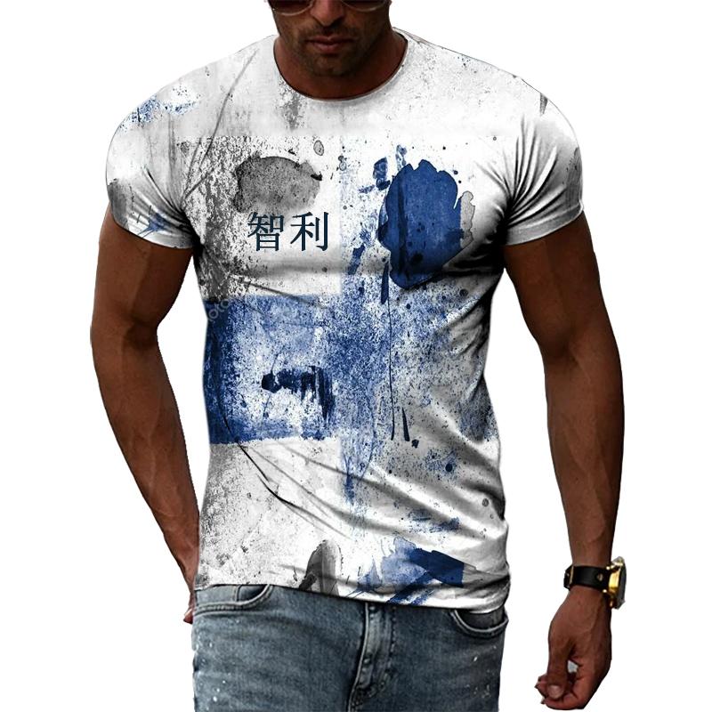 Летние мужские футболки с 3D принтом в стиле хип-хоп Harajuku, футболки с круглым вырезом и короткими рукавами, природные пейзажи, карта и флаг Чили