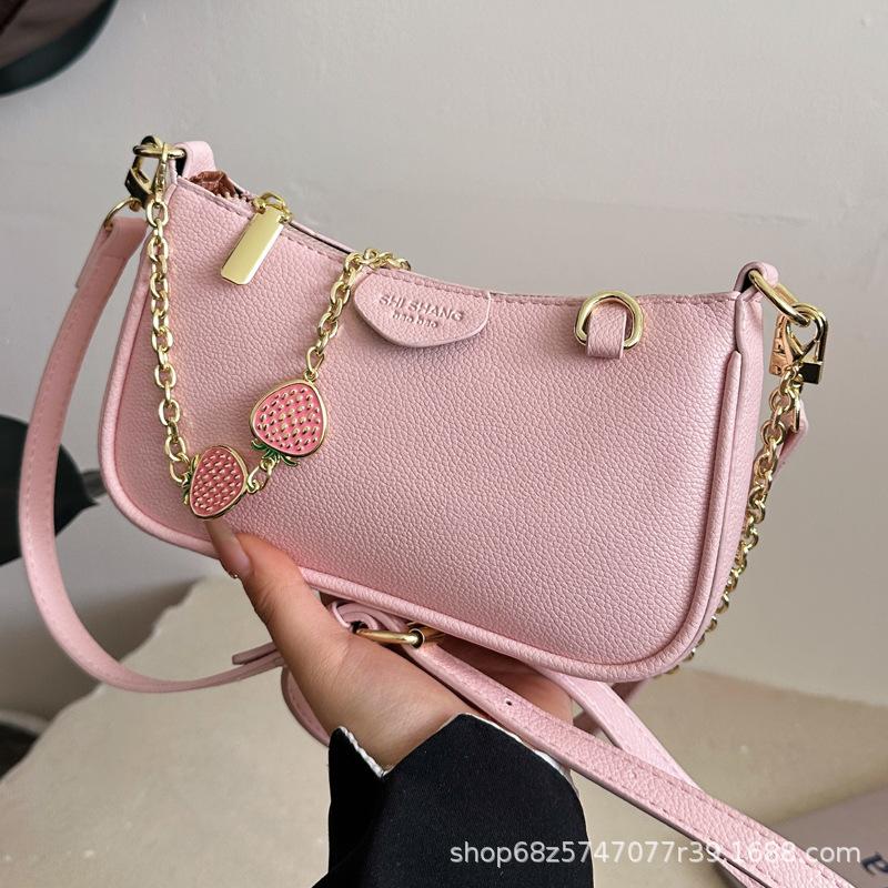 2025 New Lychee Pattern Women's Bag Armpit Bag Casual Fashion Chain Handbag Shoulder Bag Vintage Trend Commuter Bag