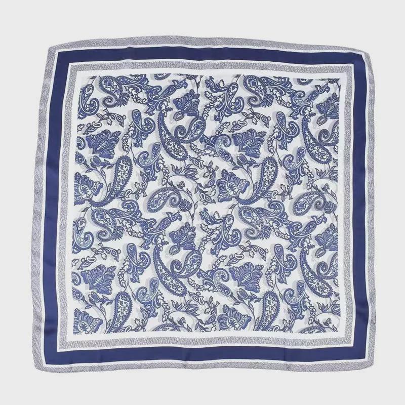 Blue and White Porcelain Print Satin Scarf - Fashionable Mom Style Accessory