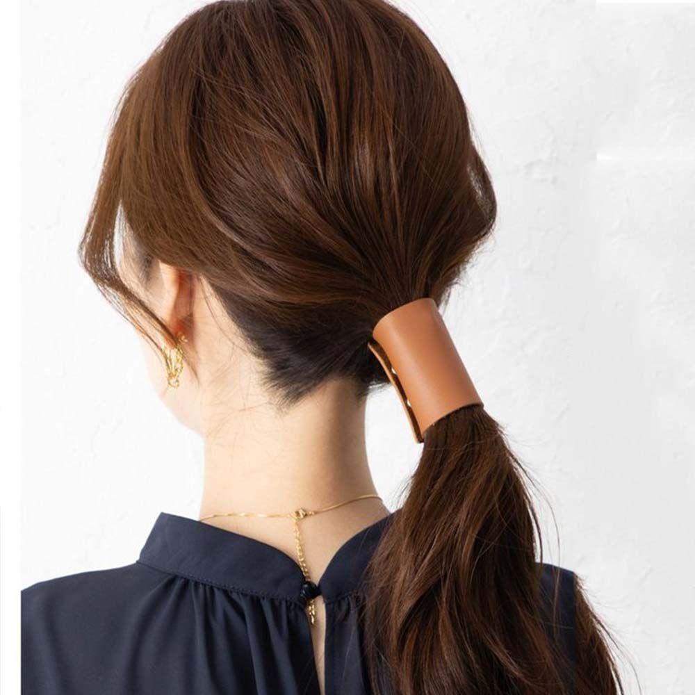 Hair Wrap Hairpins Ponytail Holder Women's hair clips Korean Style Hair Cuff PU Leather Hair Band