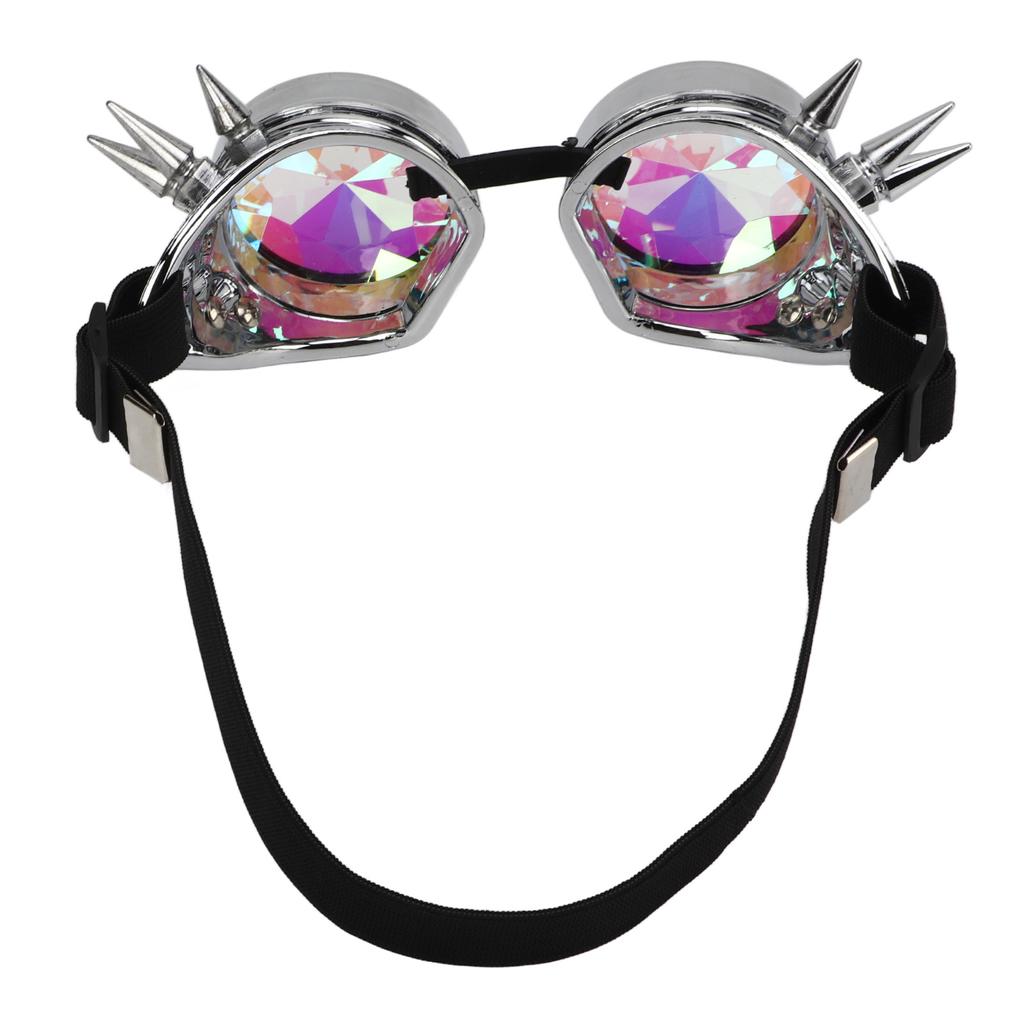 Steampunk Goggles Retro PC ABS with Elastic Band Kaleidoscope Rave Glasses for Party Gloss Silver