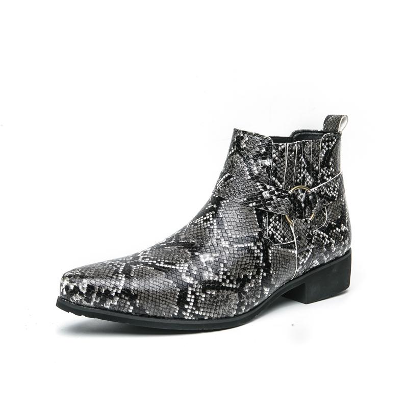 New Fashion Designer Winter High Tops Pointed Chelsea Ankle Boots For Men Snake Pattern Slip On All Match Shoes Zapatos Hombre