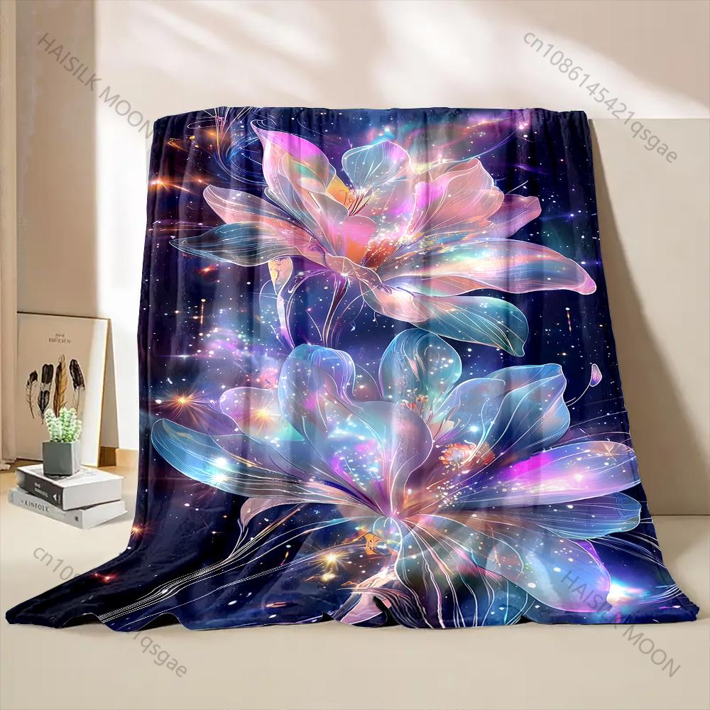 1PC Dreamlike flowers and stars Print Blanket Warm Soft Fluffy Kids and Adult Sofa Bed Throw Blanket for Home Travel Camping