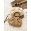 Vintage Women's Handbag Temperament Wooden Handle Pleated Cloud Bags New Solid Color Casual Shoulder Crossbody Bag