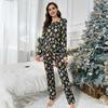 Женский пижамный комплект Осень Зима 2 предмета Домашний костюм Топ с длинным рукавом и брюки Свободный пижамный комплект Рождественская тематика Одежда для сна