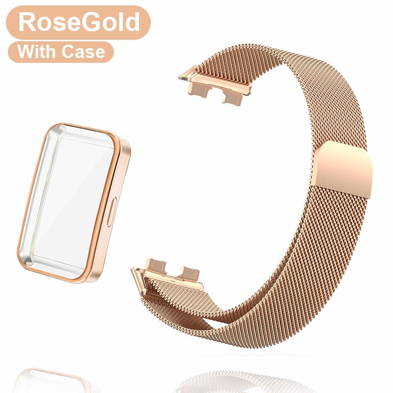 Metal Strap For Huawei Band 8 Bracelet With Protector Case Screen Soft TPU Replacement Milanese Magnetic Loop Huawei Watchband