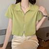 Французский дизайн Поло лацкан короткий рукав женская футболка летняя тонкая нишевая модель молния короткий рукав короткий топ