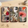 AAA Ретро Коллаж Японский Стиль Узор Чехол для Телефона Для Samsung Galaxy A73,A72,A71,A70,A53,A52,A51,Другие Мягкий Черный Чехол