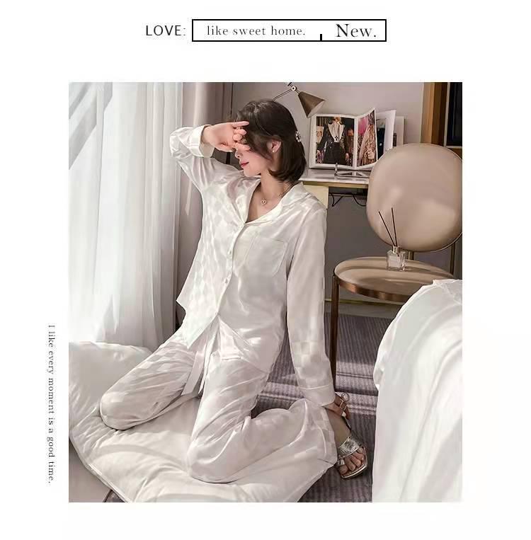 Женская пижама из шелка Ice Silk Plaid 2024 года, весна/лето — комплект из двух предметов с длинными рукавами