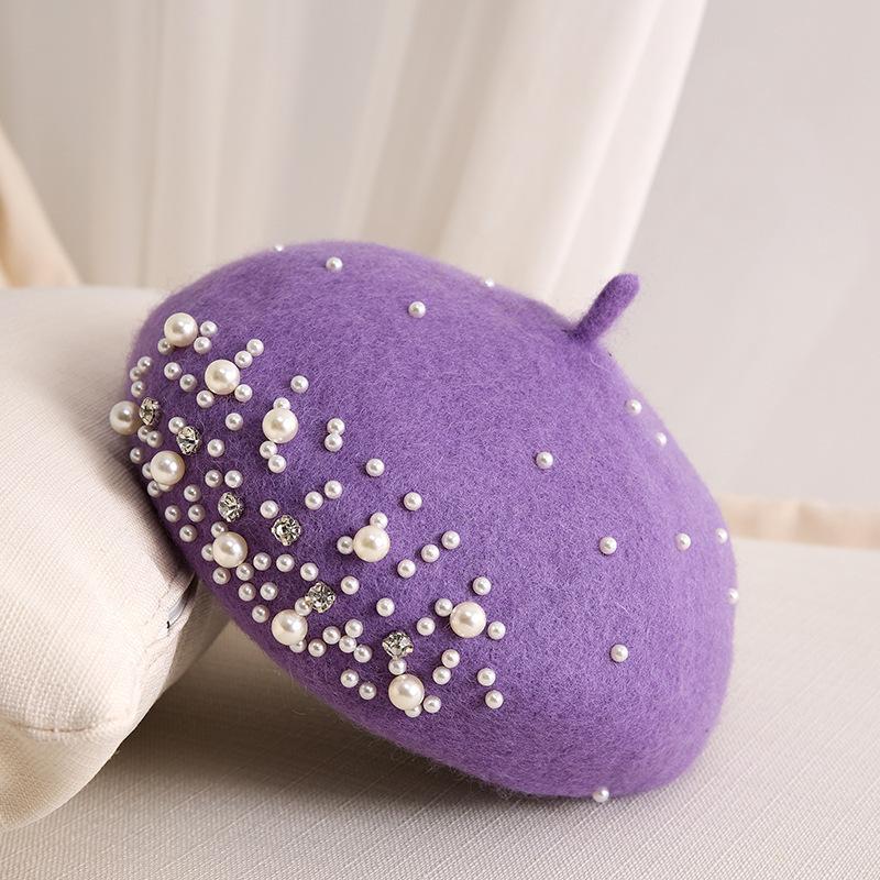 Темперамент Жемчуг Водяной Бриллиант Берет Женский Осень/Зима Британский Ретро Корейский Японский Шляпа Художника