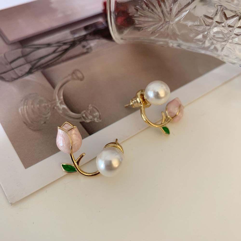 Wedding Party Jewelry Accessories Flower Ear Studs Tulip Earrings Pearl Ear Hook Women Pearl Studs