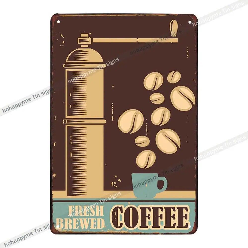 Coffee Vintage Signs Tin Metal Art Iron Painting Decoration Cafe Pub Club Bar Retro Poster Wall Stickers Home Decor 20x30cm