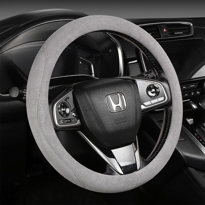 Suede Car Steering Wheel Cover, All-Season, Warm, Non-Slip, Sweat-Absorbent Handle Cover