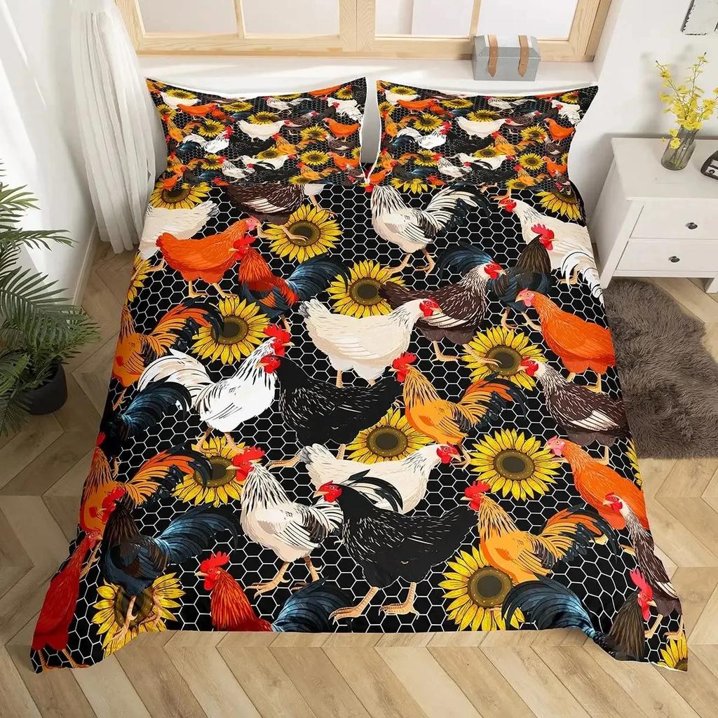 Пододеяльник для фермерского животного Курица Размер Твин Кинг Кантри Подсолнух Петух Чехол для одеяла Микрофибра Рустикальный Набор постельного белья в стиле фермерского дома