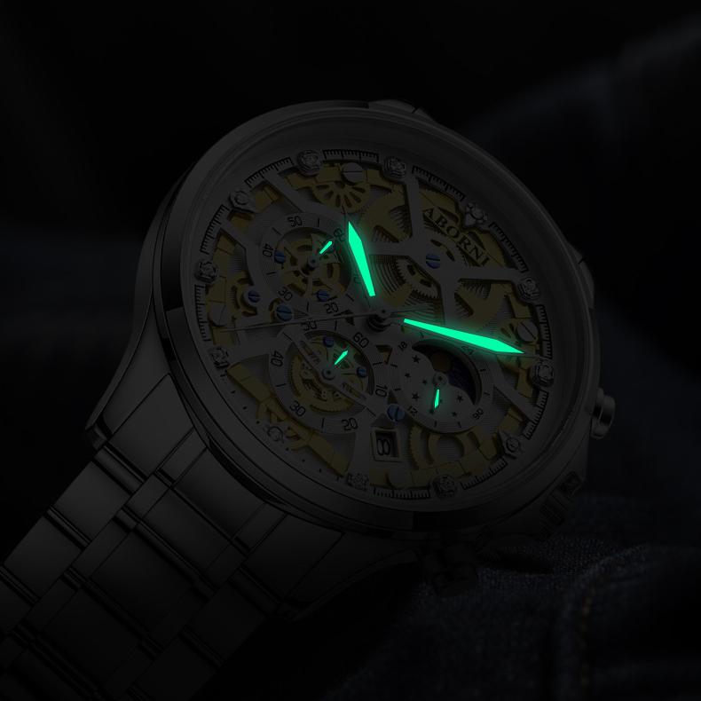 ABORNI Кварцевые многофункциональные мужские часы из стали с хронографом