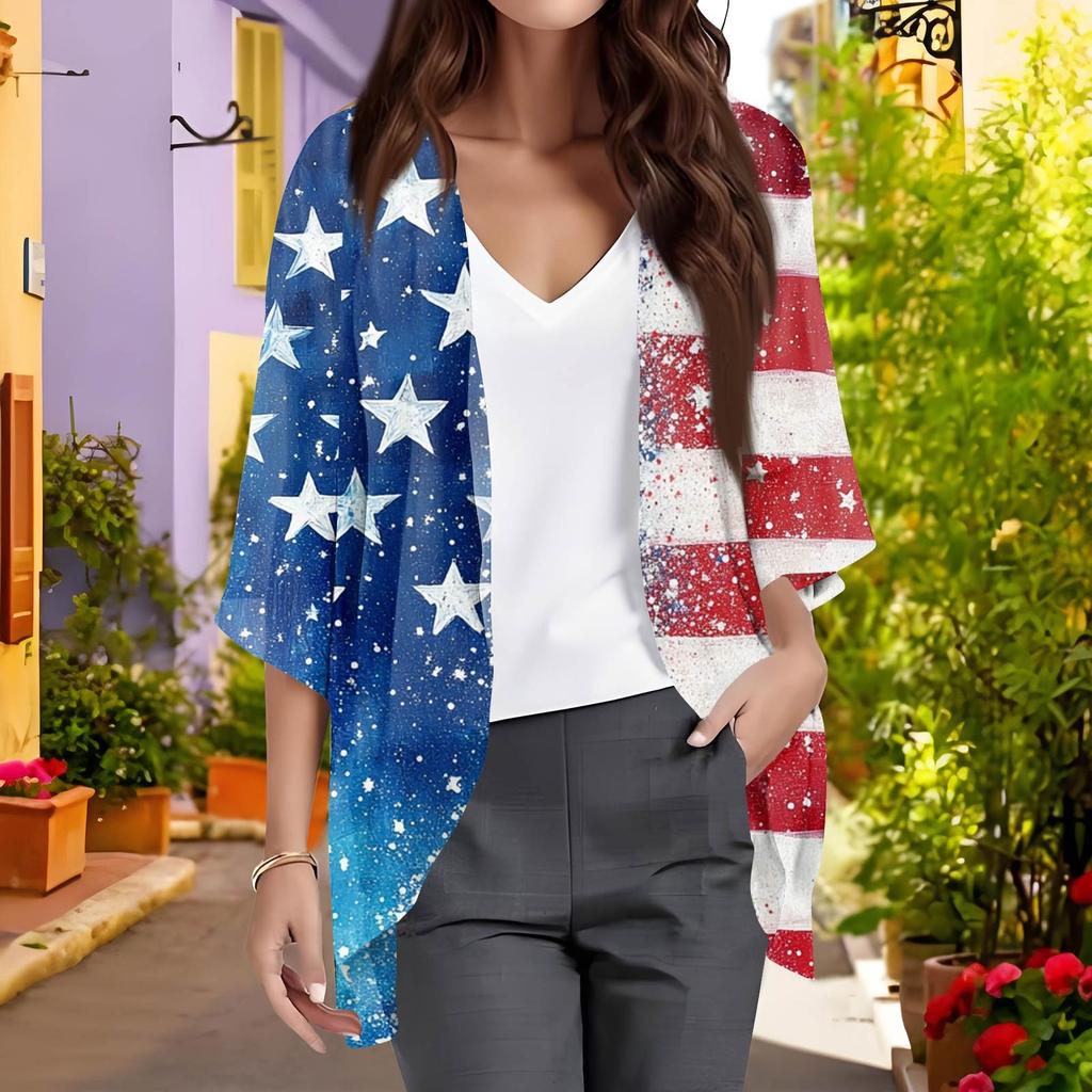 Женский модный свободный повседневный кардиган из шифона с принтом для пляжного отдыха