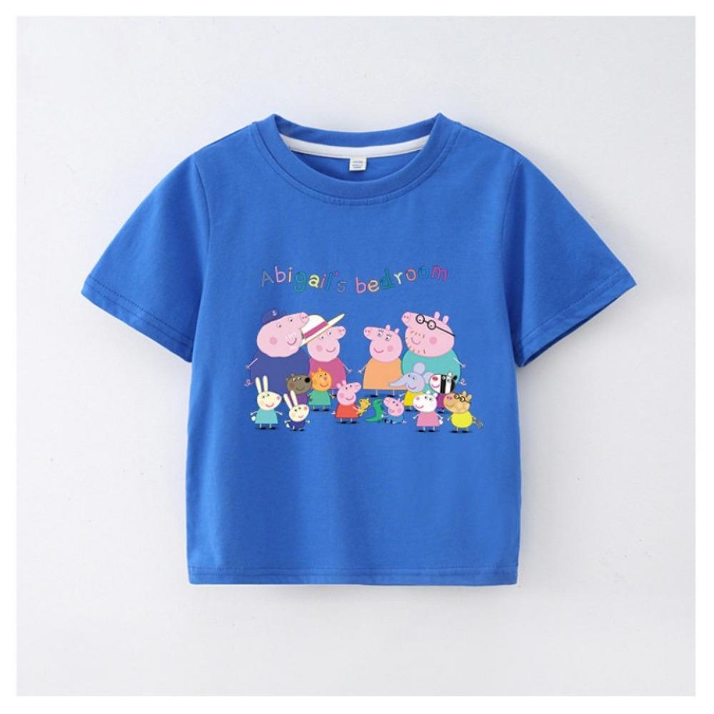 2026 Summer Cartoon Print Cute Peppa Pig Children's T-shirt Summer New Parent Child Round Neck Versatile Top