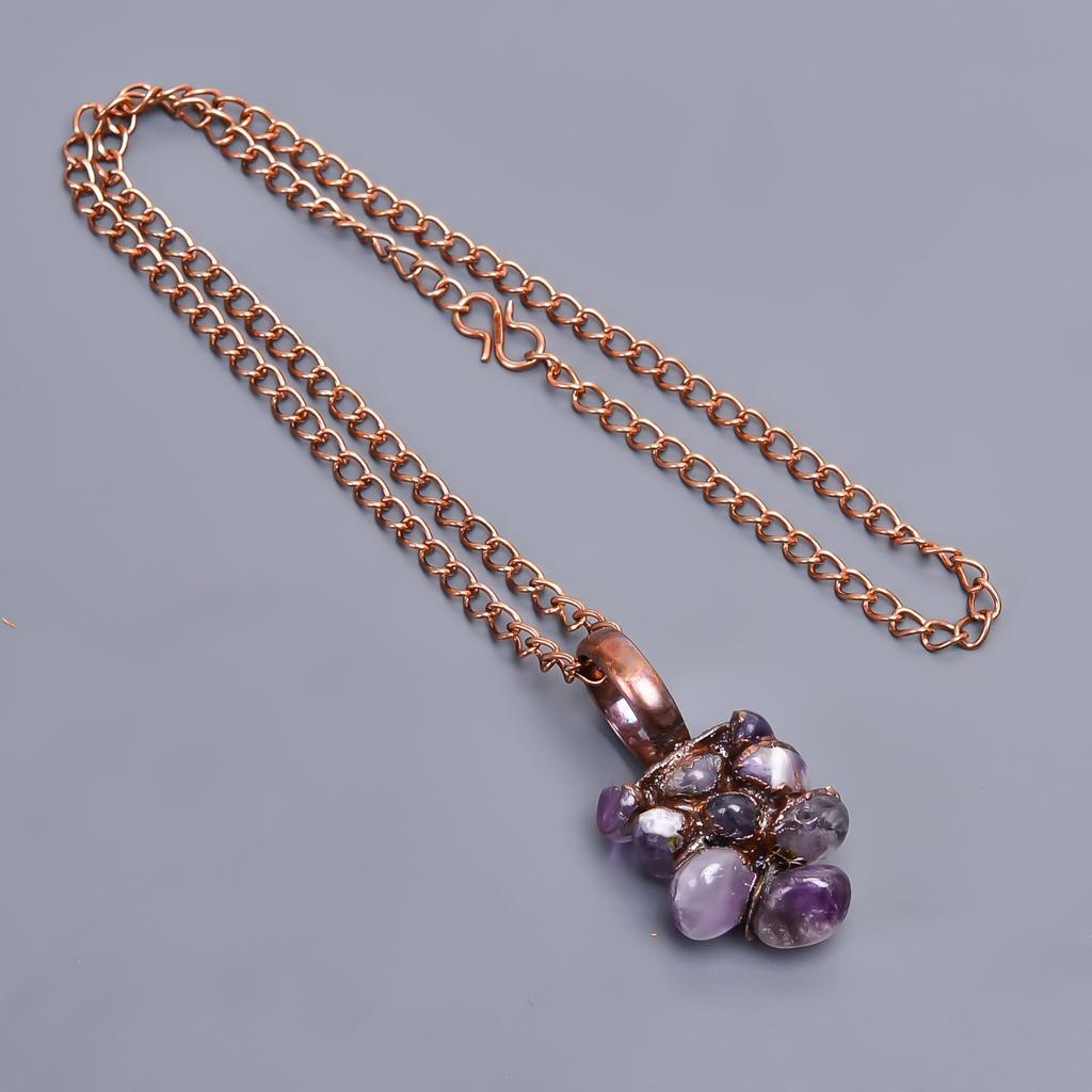 Аметист Необработанный Камень Медь Новое Гальванопластическое Изготовление Вручную Цепочка Ожерелье Ювелирное Изделие V-24