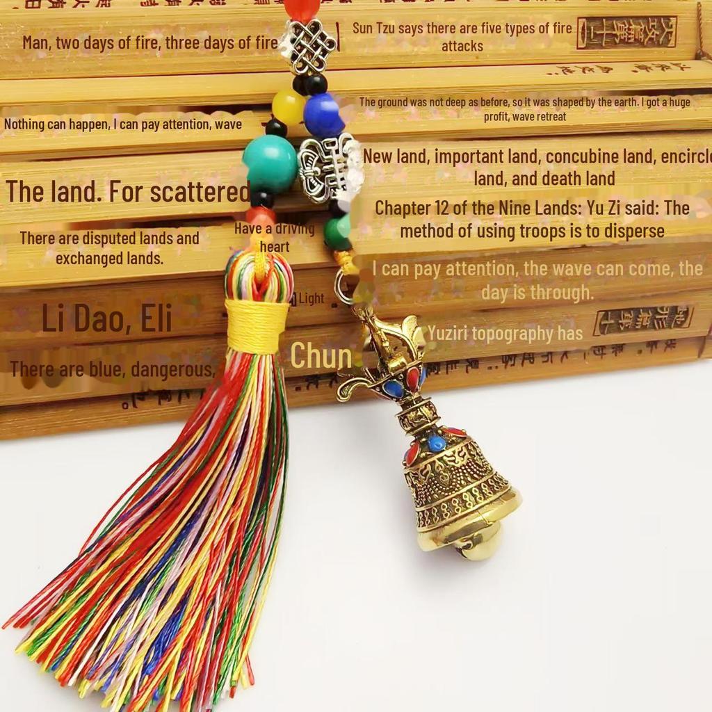 Retro Ethnic Tibetan Rotating Lotus Bell Pendant - Nine Palace Diamond Design for Scenic Tourism and Car Decoration