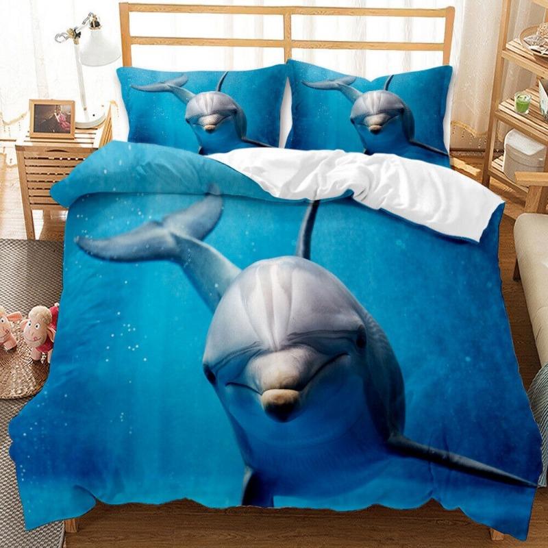 3D Marine Animal Pattern Bedding Set Dolphin Print Quilt Cover Pillow Cover Teen Single Bed Bed Gift