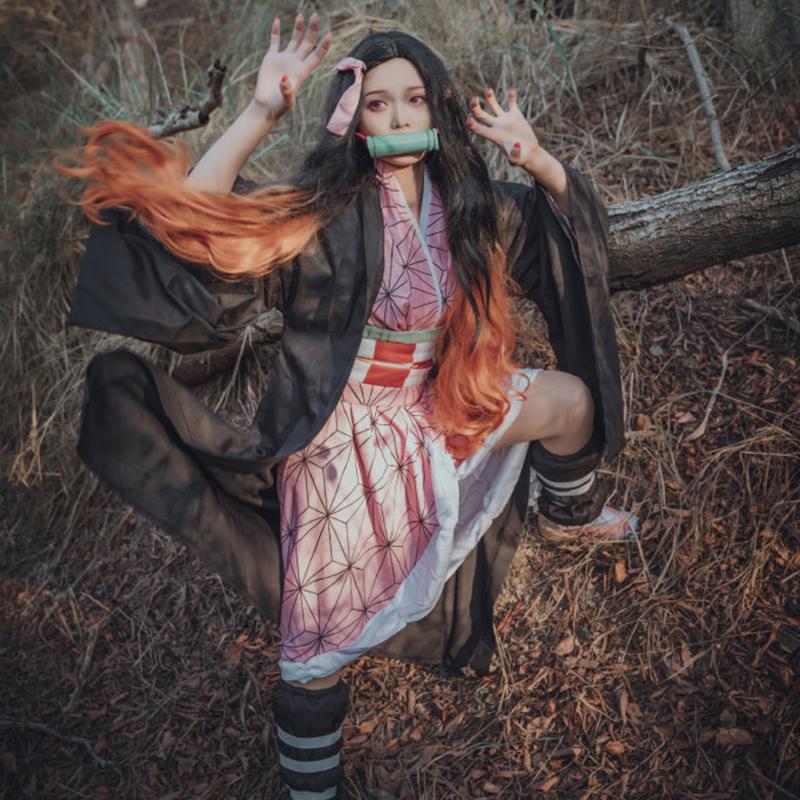 Взрослые дети аниме «Убийца демонов» Камадо Незуко Косплей Кимоно Кимэцу Но Яиба Незуко Парик Костюмы Одежда Хэллоуин Кимоно Униформа