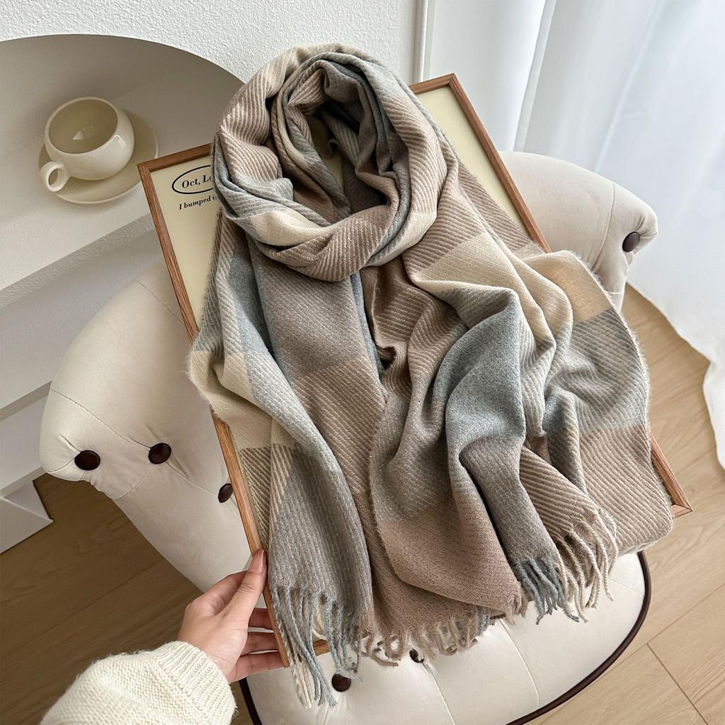 Classic Block High-end Shawl, Soft And Skin Friendly Tassel Plaid Scarf, Warm Couple Scarf