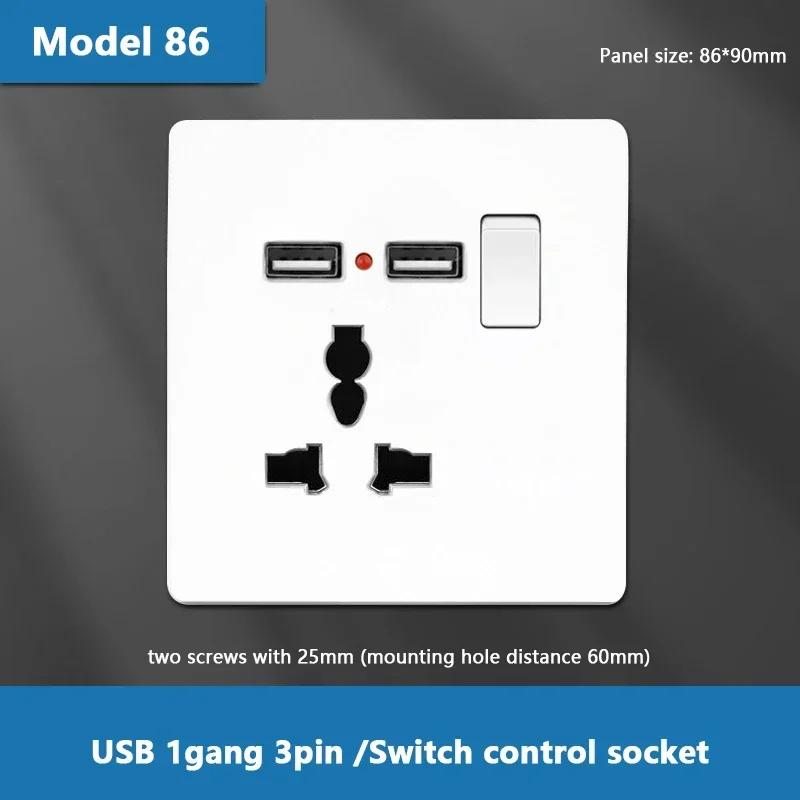 Стандартная розетка Великобритании 13А, двойная USB, вилка Type-C, настенная розетка, 1/2/3-клавишный двухпозиционный выключатель, белая универсальная 5-контактная настенная электрическая розетка