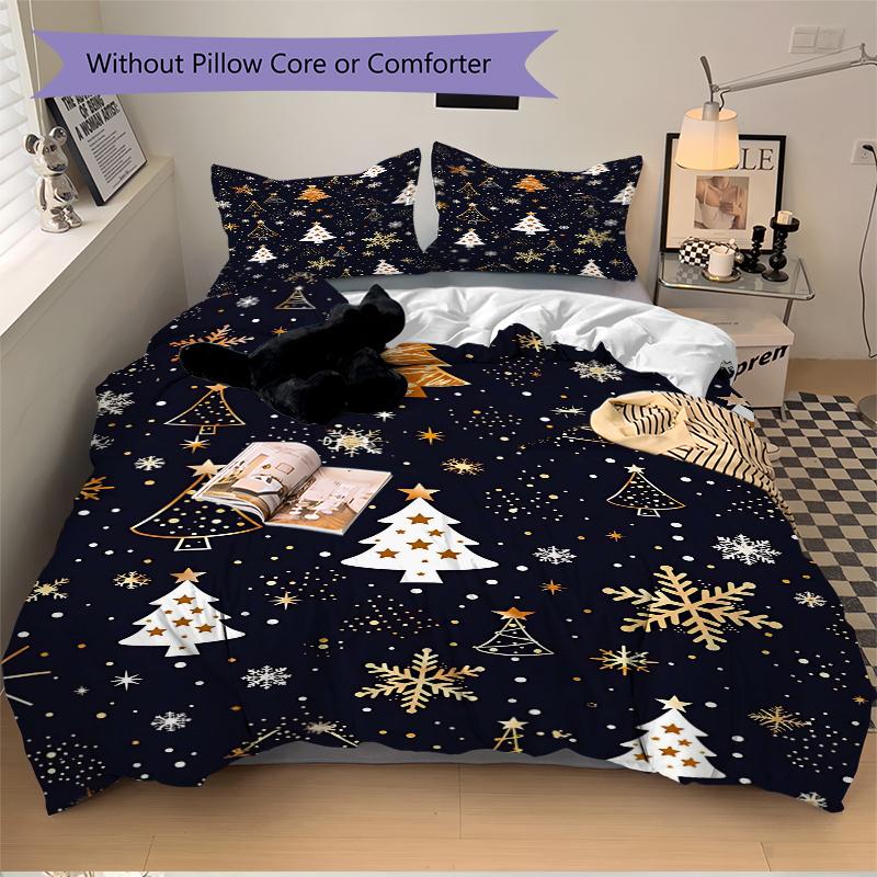 3Pcs Christmas Tree Snowflakes Bedding Set Quilt Cover Pillowcase Home Christmas Halloween Gift 1 Duvet Cover 2 Pillowcase S1165