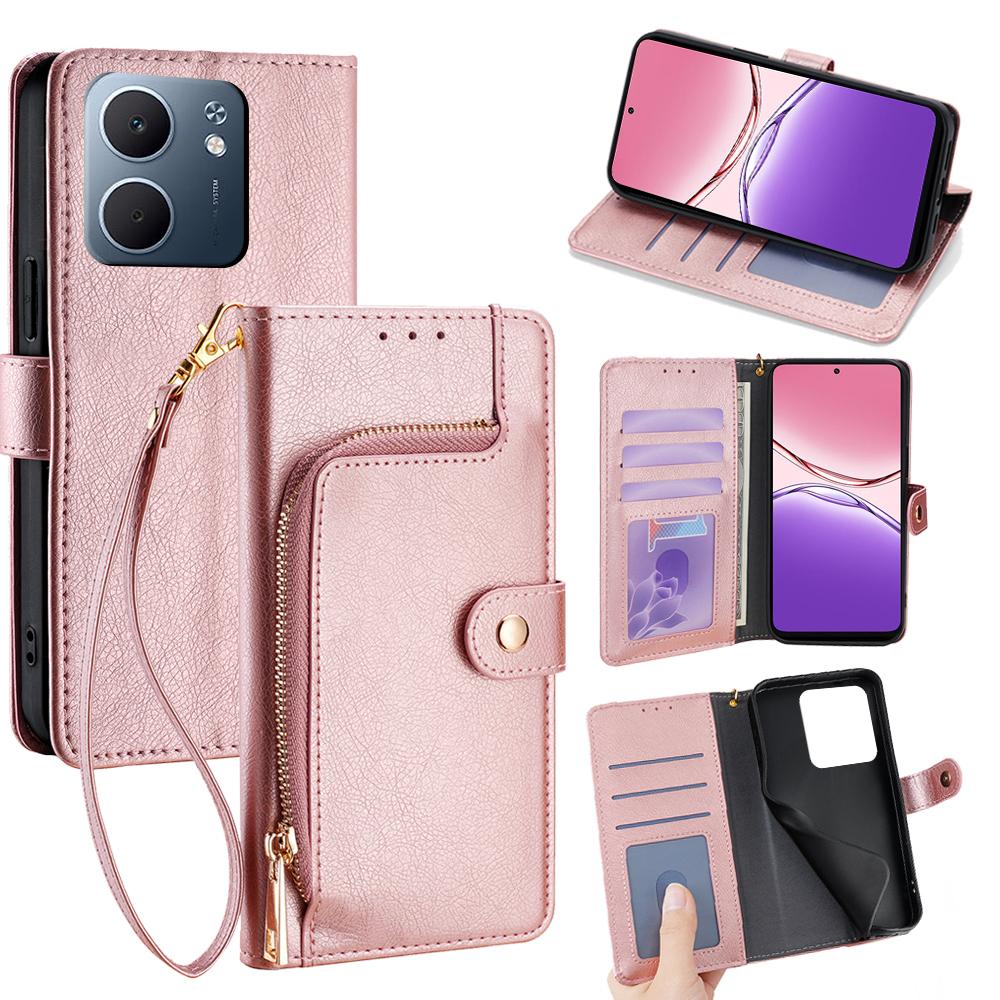 Для Oppo A5x 5G Чехол Карман на молнии Кожаный кошелек Книжка Чехол для телефона с ремешком