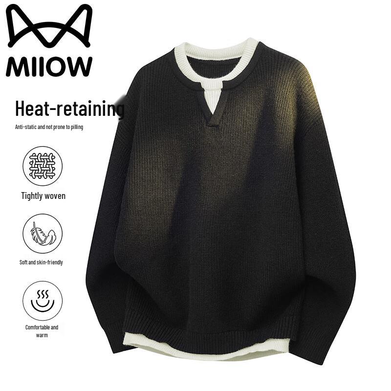 Mao Ren Men's Faux Two-Piece Knit Sweater