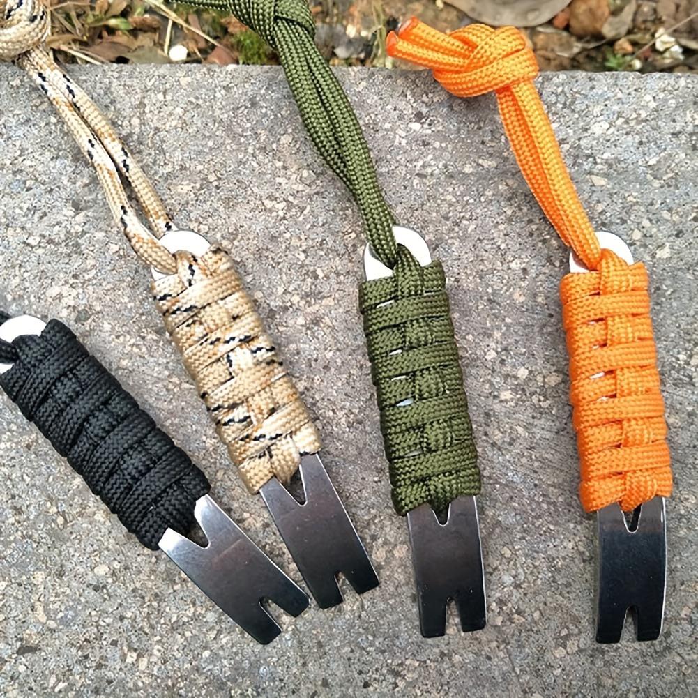 4pcs Pocket Edition Nail Lifting Keychain Stainless Steel Crowbar Crank Shaped Scraper Thread Winder for Hiking Gear