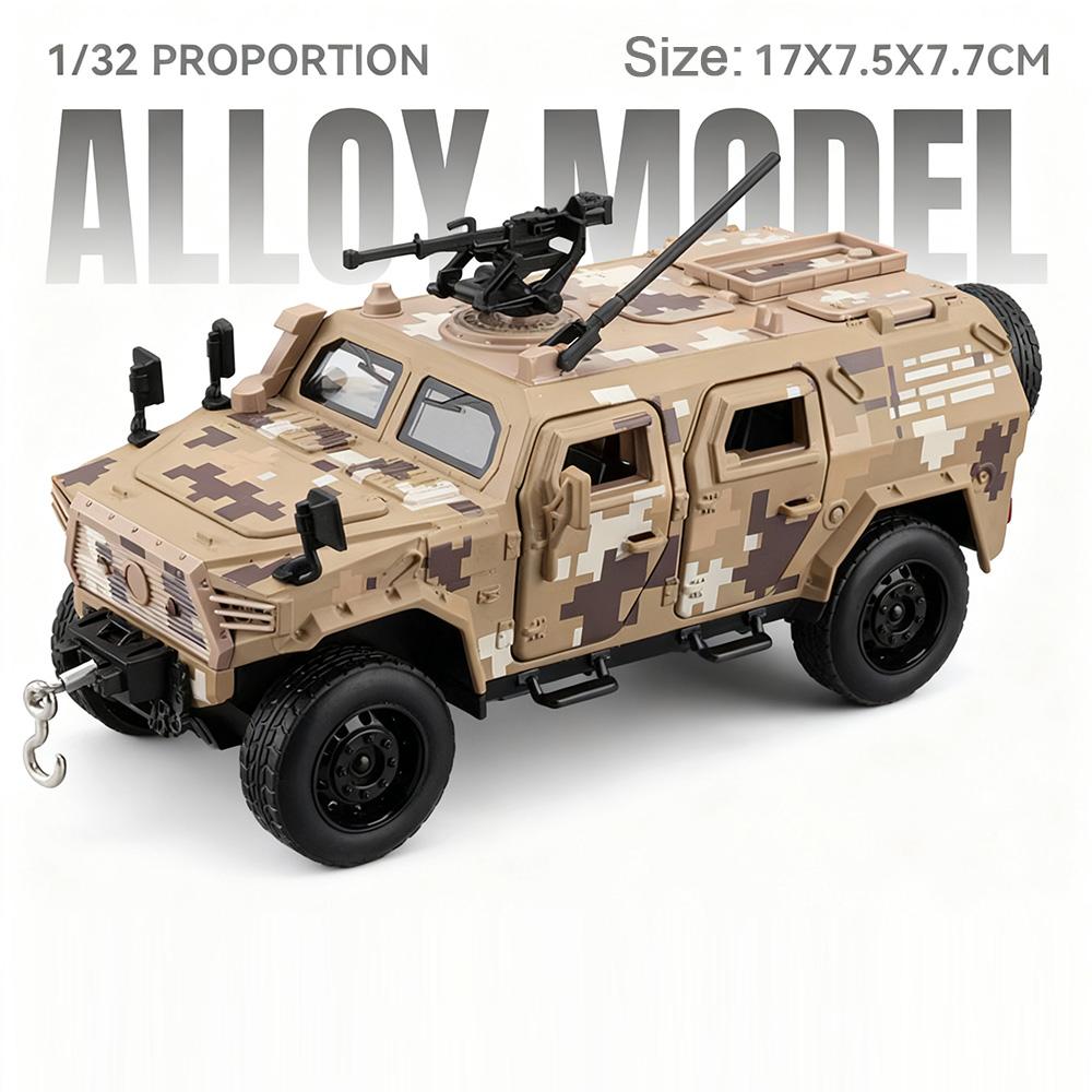 1:32 Scale Dongfeng Mengshi Sabertooth Military Car Model Toy Alloy Diecast Shock Absorption Off-road Vehicles Gifts for Kids