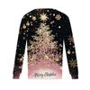 Women's Casual Top Christmas Printed Round Neck Long Sleeved Pleated T-shirt