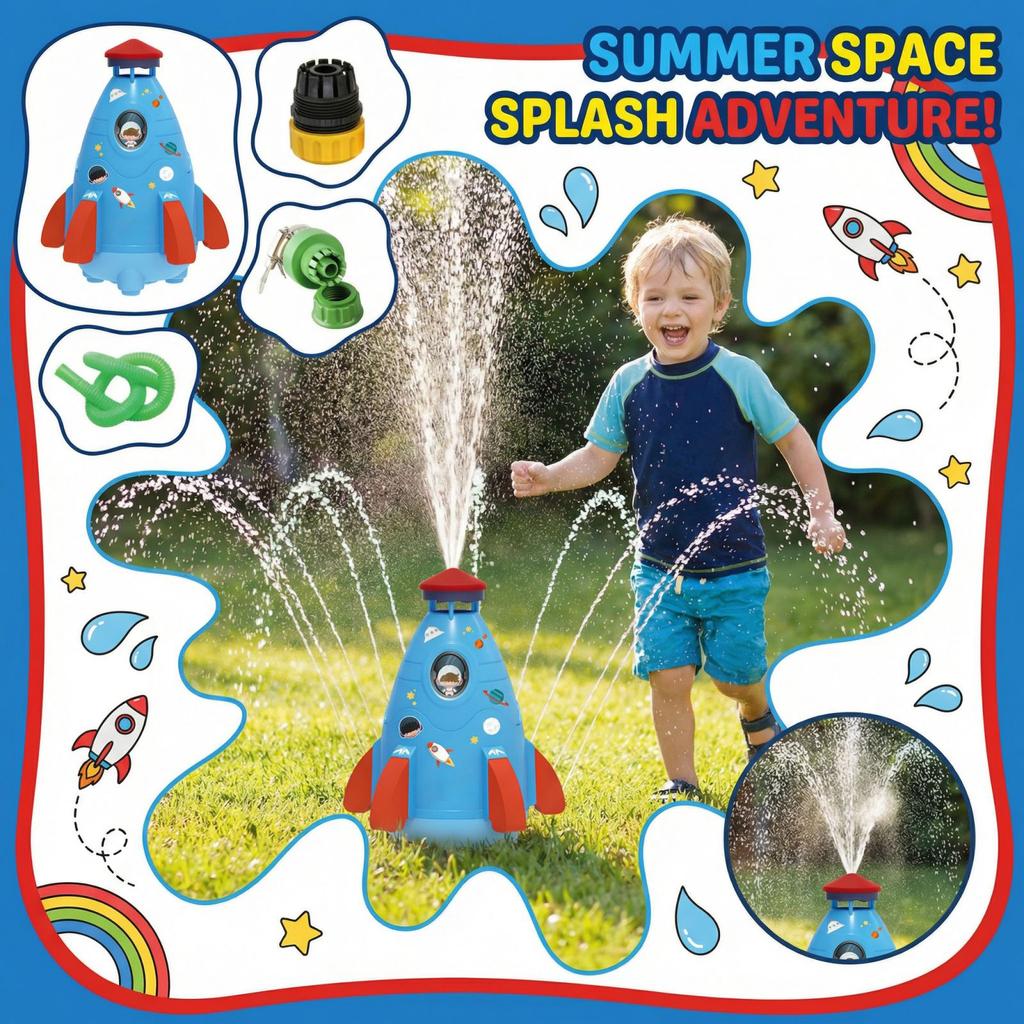 Outdoor Kids Water Sprinkler Toy Rocket Shaped Lawn Sprinkler for Children Garden Play Backyard Watering Fun